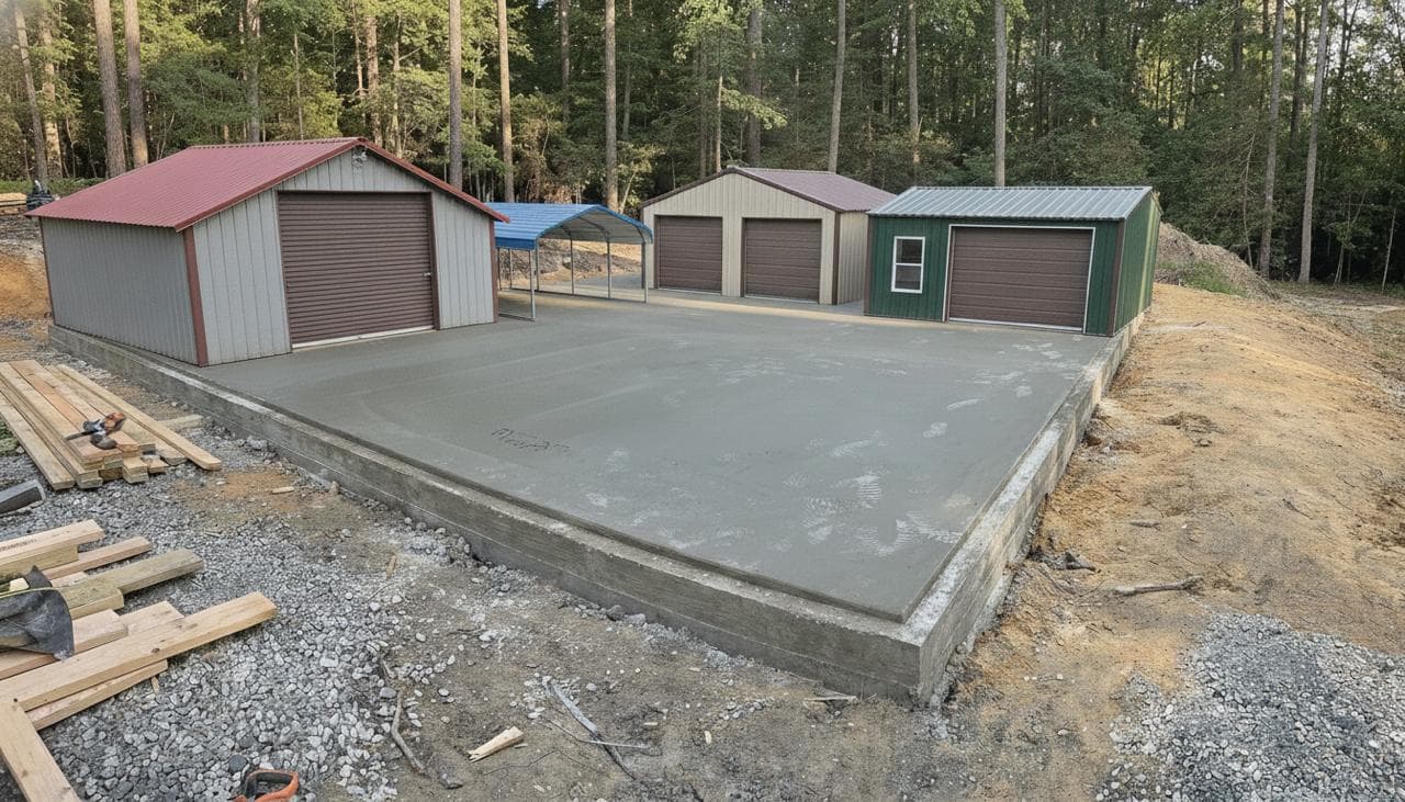 Incorrect concrete slab example with buildings extending beyond the edge