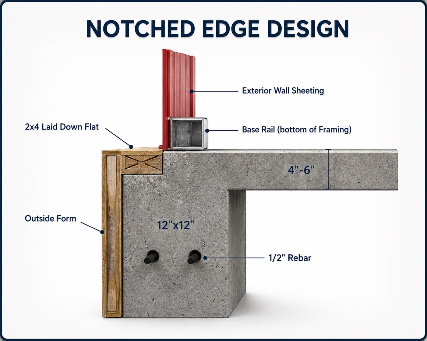 Metal building base rail and concrete foundation corner detail